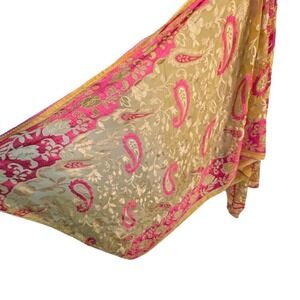 Indian paisley Scarf Hand Made Pink And Yellow‎ Art To Wear Bohemian